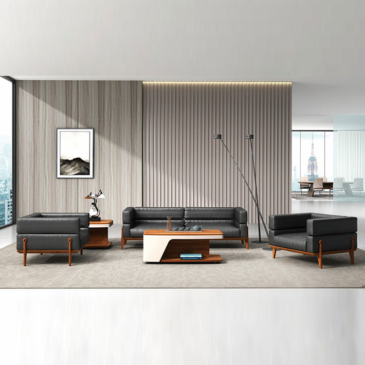 3 Seat Office Furniture Sofa Lounge Set Black Leather Modular