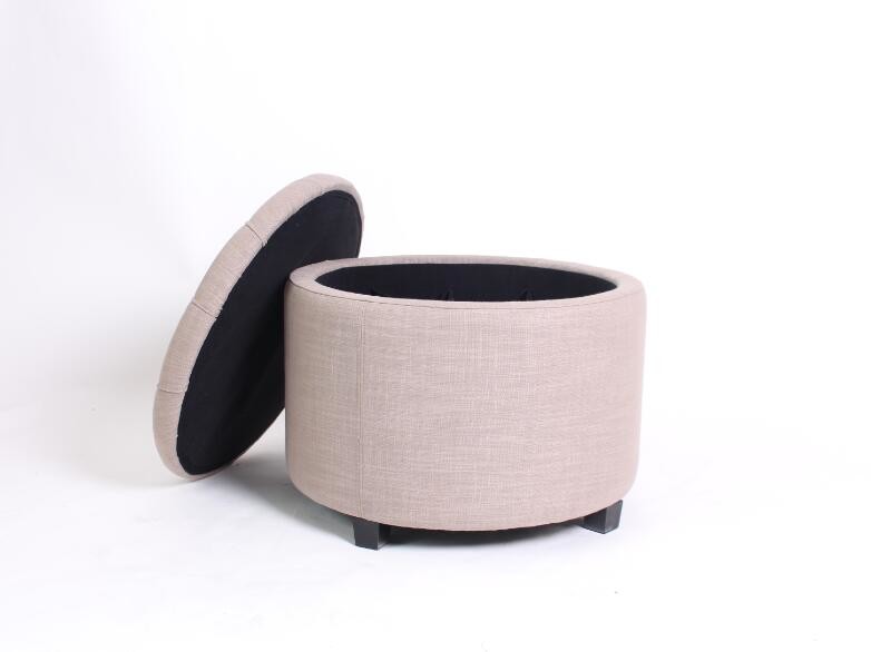 Linen fabric wooden folding ottoman round upholstered storage ottoman room footstool and ottomans