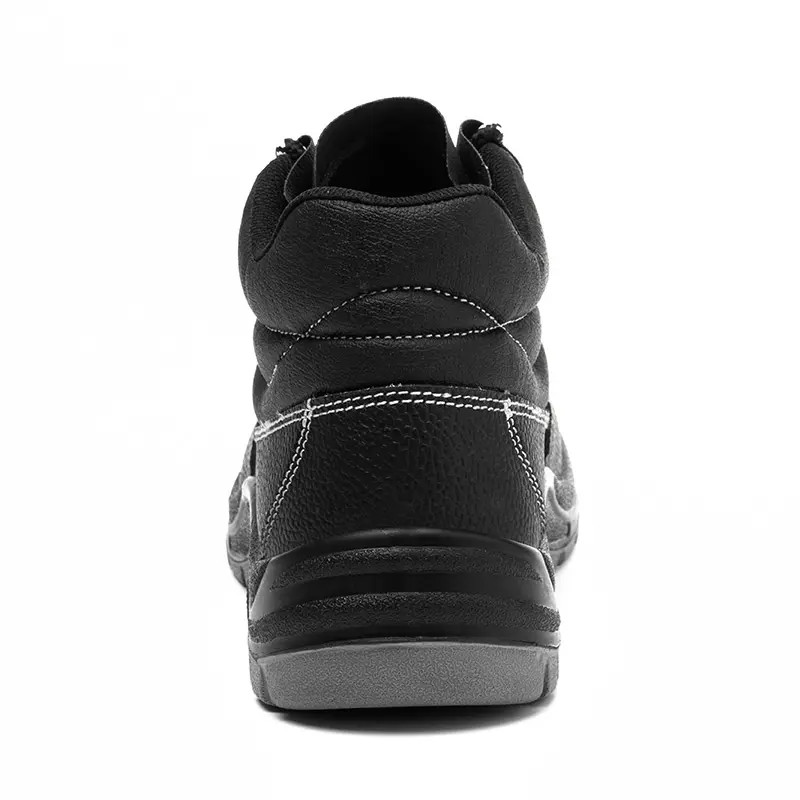 Black Genuine Leather Safety Shoes Steel Toe Work Boots Construction