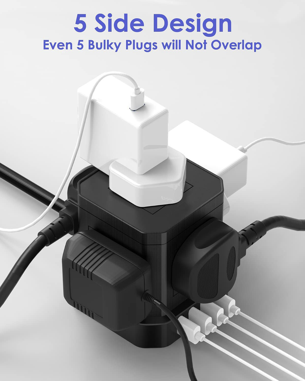 Residential USB C Extension Lead 5 Way Cube Power Strip With 4 USB Slots
