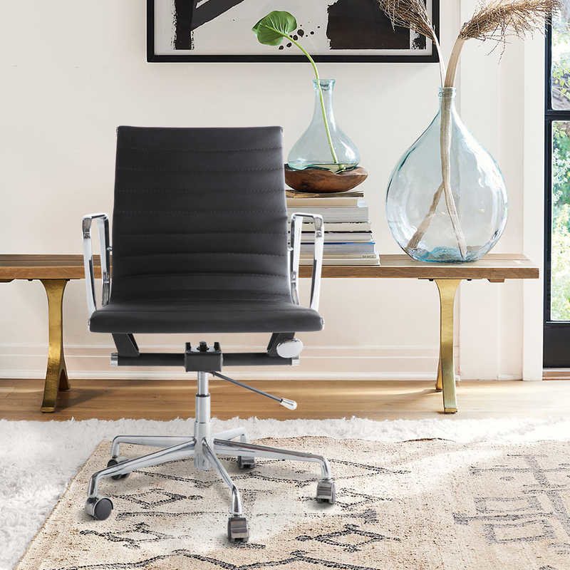 Black PU Leather W20.86" Tomile Living Room Office Chair Soft Sponge Material