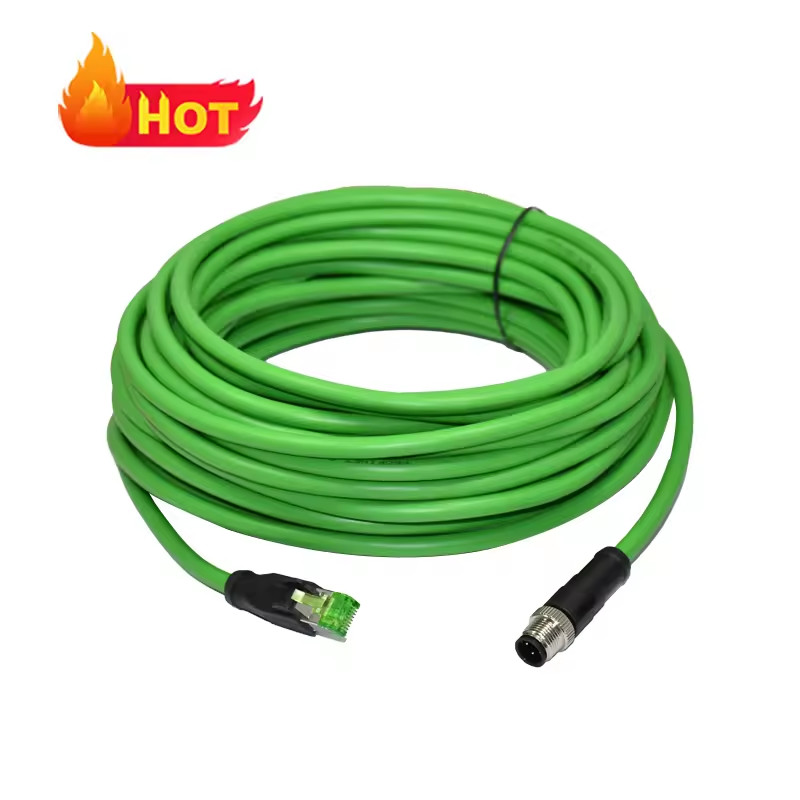 Rigoal straight male M12 D-coded 4-pin to male rj45 adapter waterproof ethernet cable connector