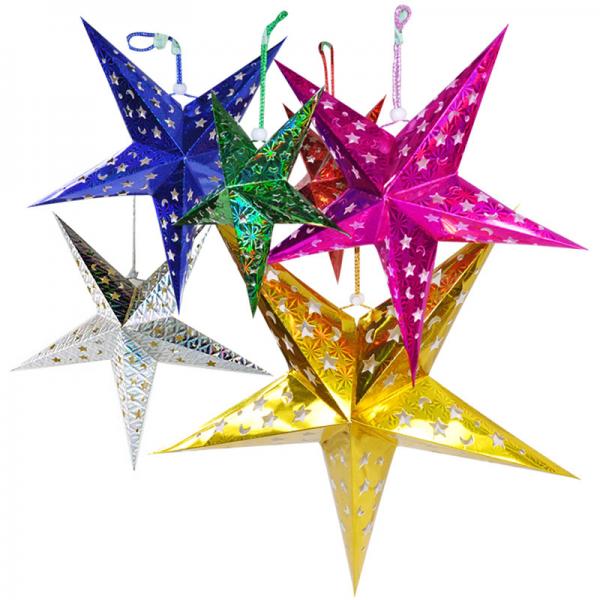 Quality 45CM Hanging Christmas Paper Star Lantern Pattern with Led Candle for sale