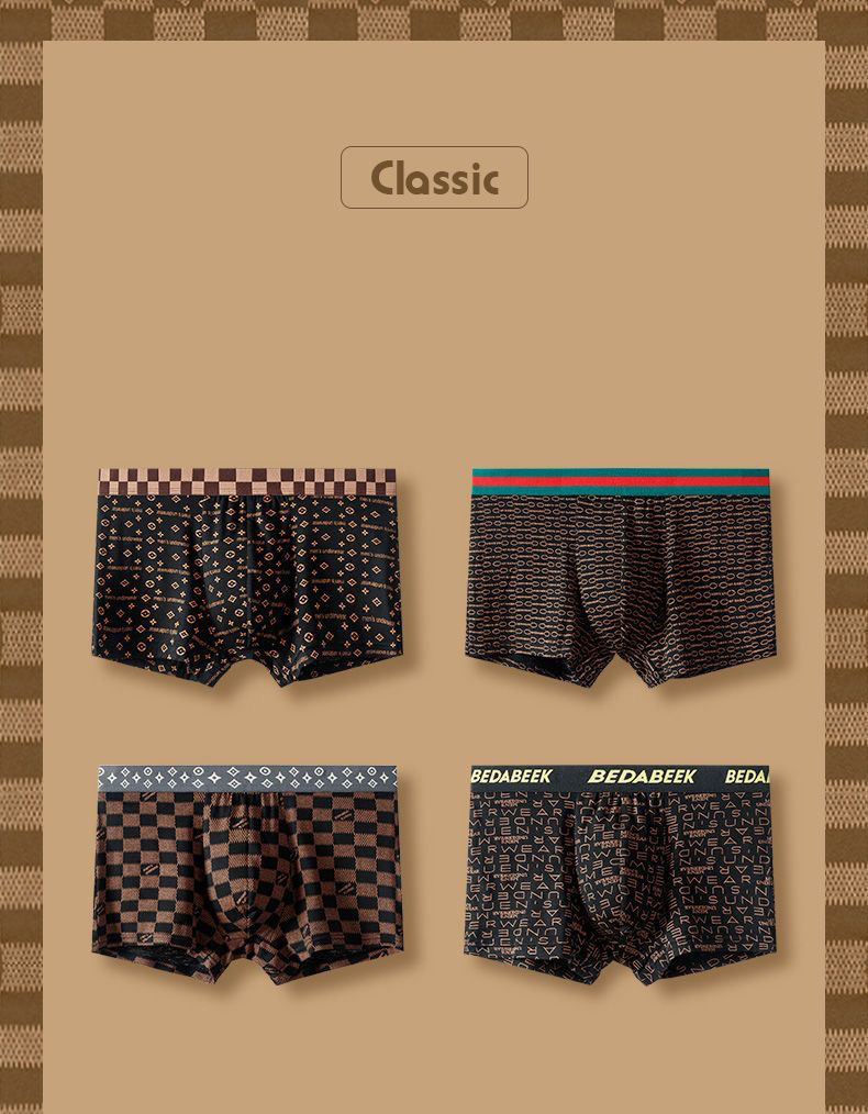 Soft Comfortable Print Pattern Men Modal Underwear Mens Boxer Briefs