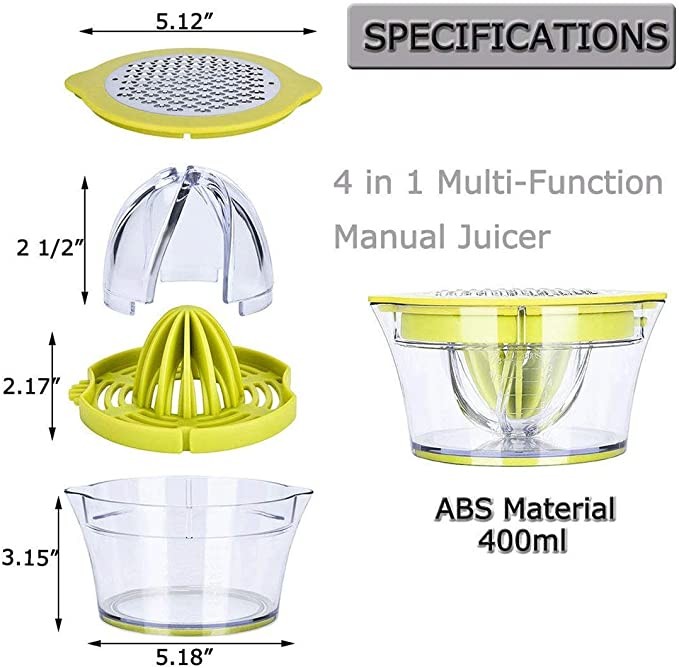Manual Bulk Kitchen Supplies Orange Lemon Squeezer Juicer With Measuring Cup Grater