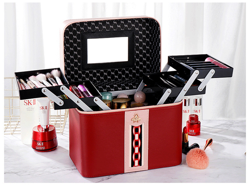 PU Leather Train Case Organizer With Adjustable Dividers