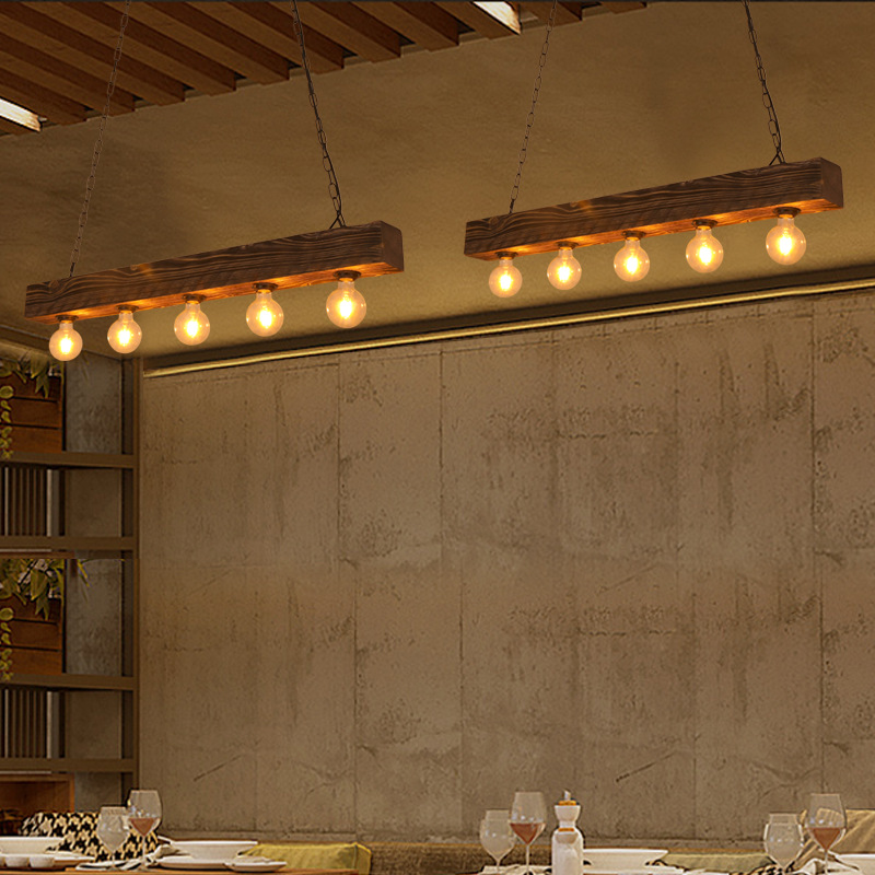 Solid Wood Chandelier Creative Industrial Style Restaurant Living Room Hot Pot Shop vintage pendant lights(WH-VP-214)