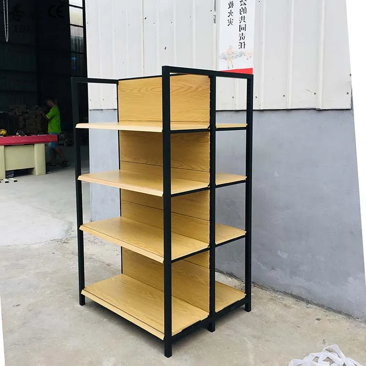 Reliable Quality Supermarket Gondola Shelf With End Shelf Heavy Duty Cold-rolled Steel Wood Grain Display