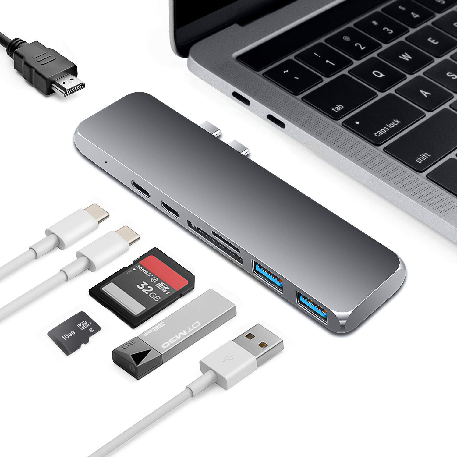 USB-C to Digital AV Portable Adapter with 40Gbps Thunderbolt 3,100W Power Delivery,4K ,2 USB 3.0,SD/Micro SD Card