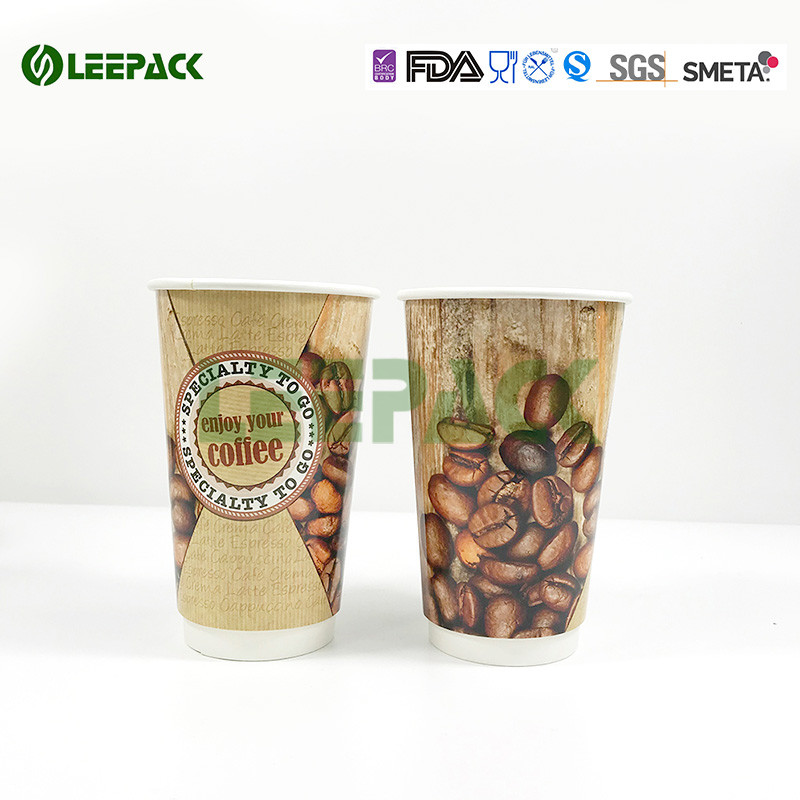 16OZ Double Wall Insulated Paper Cups Custom Printed Paper Cups With PE/PLA Coated For Hot Drinks On Sale