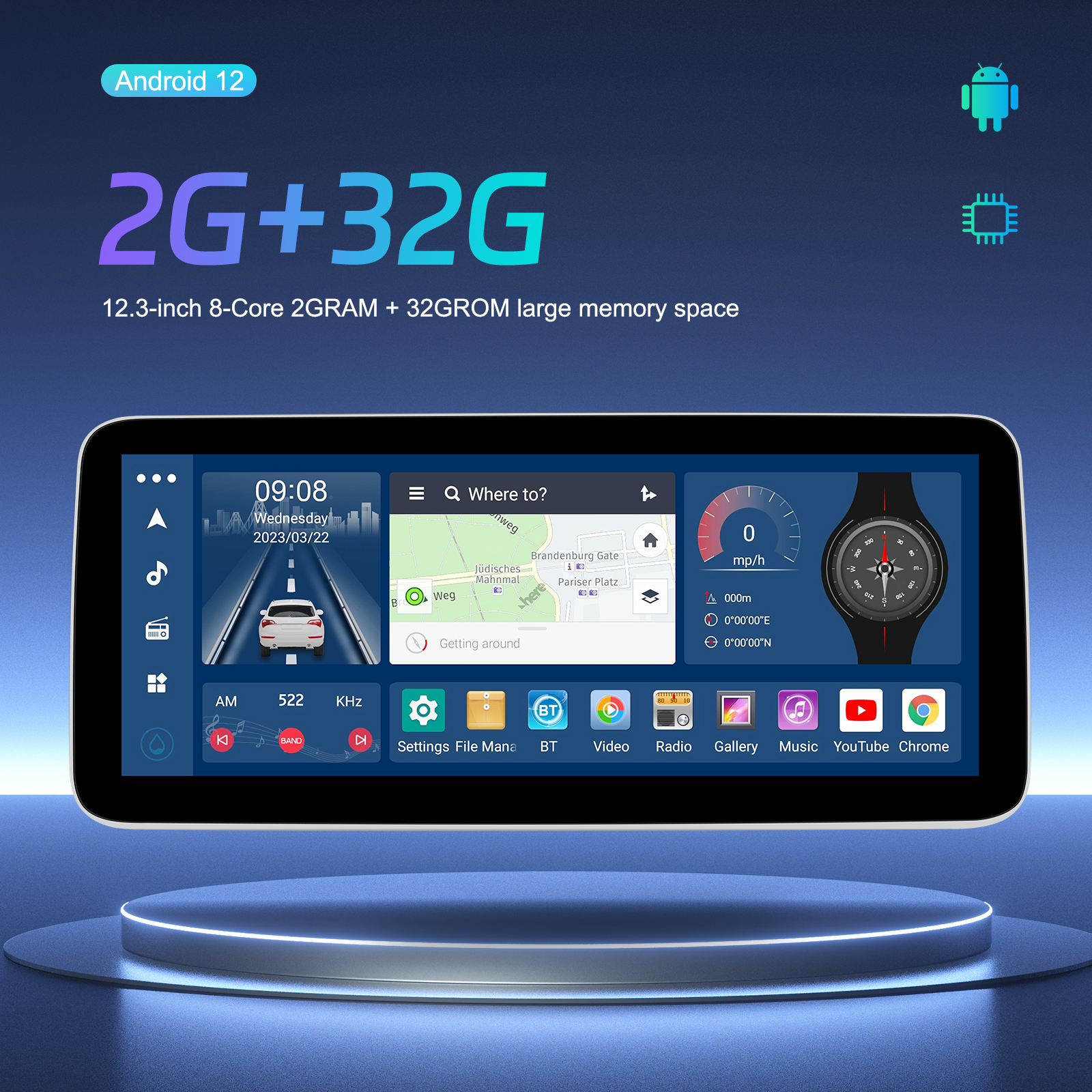 12.3 inch Dsp Carplay Radio w204 Android Screen Car Touch Screen Car Stereo Auto Gps Navigation System