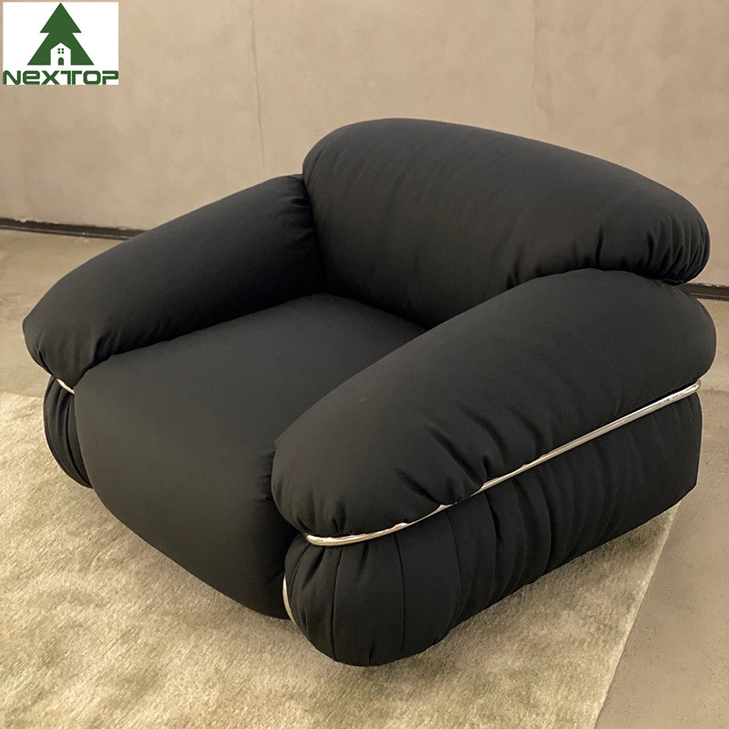 OEM Hotel Bedroom Furniture Fabric Single Black Sofa Chair Puffy Exterior Villa Living Room