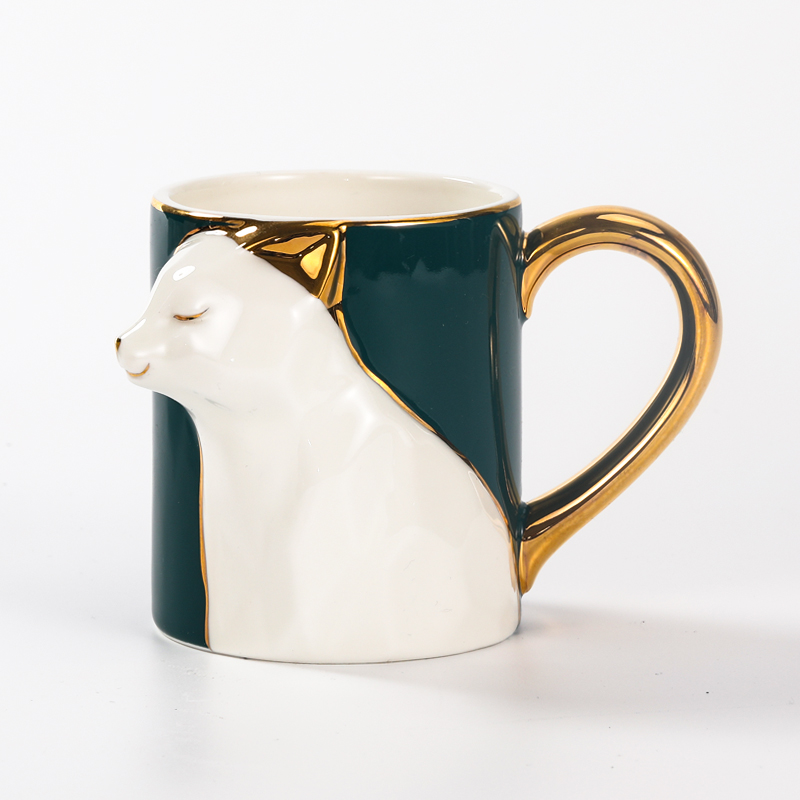 Handmade Ceramic Coffee Cups With Fox Face Pattern 400ml Capacity