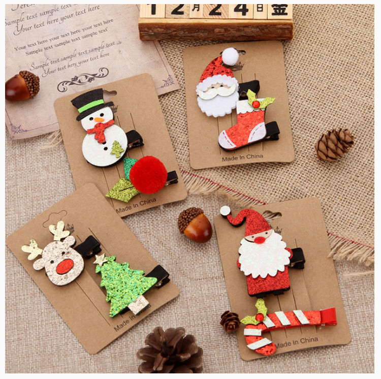 2pcs Christmas Hair Clips Accessories For Girls Kids Hairpin Set