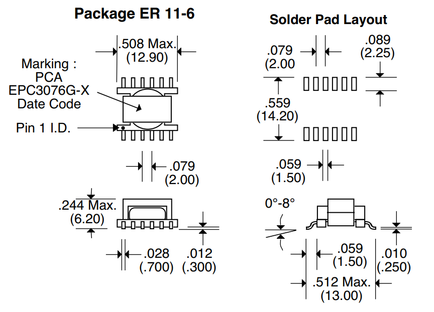 Flyback-MultiOut Surface Mount Power Transformer EPC3076G-10