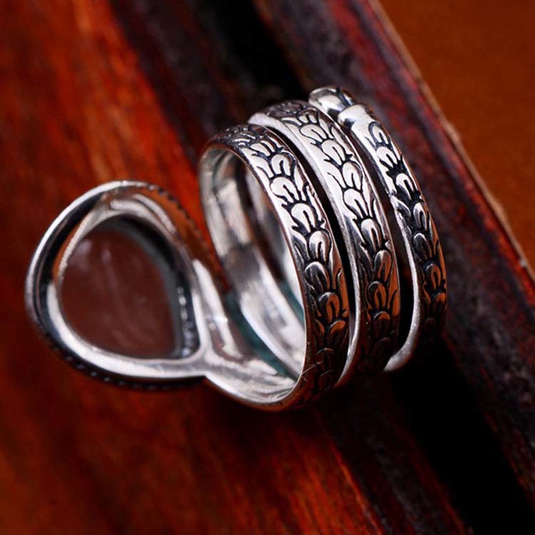 925 Sterling Silver Synthetic Aquamarine Women Retro Ring (060458)