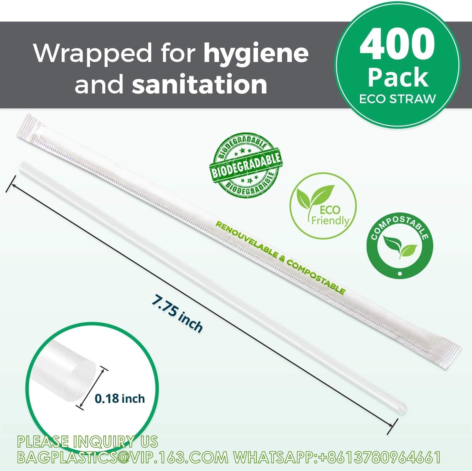 Compostable Straws 7 3/4 Inch Long - Clear Disposable Straws, Eco Friendly Drinking Straw For Milkshake Smoothies