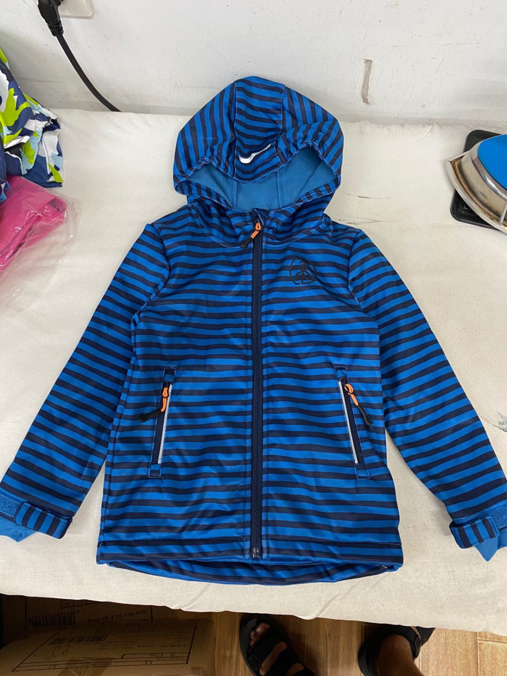 Blue Stripped Children'S Winter Clothes fleece lining Boys Softshell Jacket