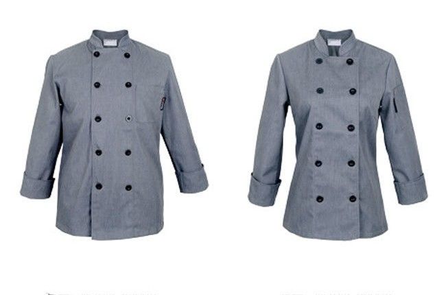 Gray Personalized Custom Work Shirts , Slim Fit Double Breasted Chief Cook Uniform