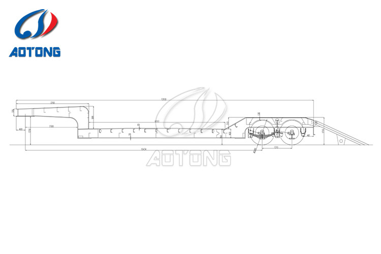 60T Max Payload Steel 2 Axles Lowboy Flatbed Semi Trailer for Long Distance Transport