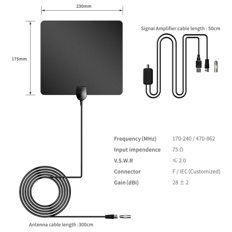 Indoor Digital TV Antenna 7 Inch Tablet with 150 Miles Omni Directional UHF DVBT2 Grille