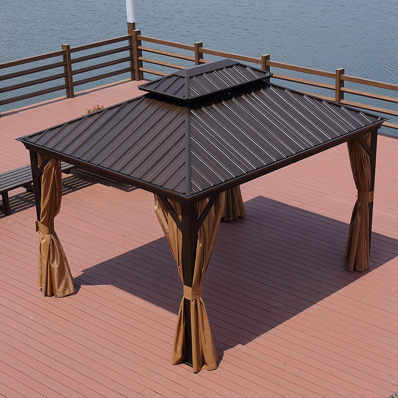 Outdoor Hardtop Gazebo Polycarbonate Double-Roof Canopy Aluminum Gazebo