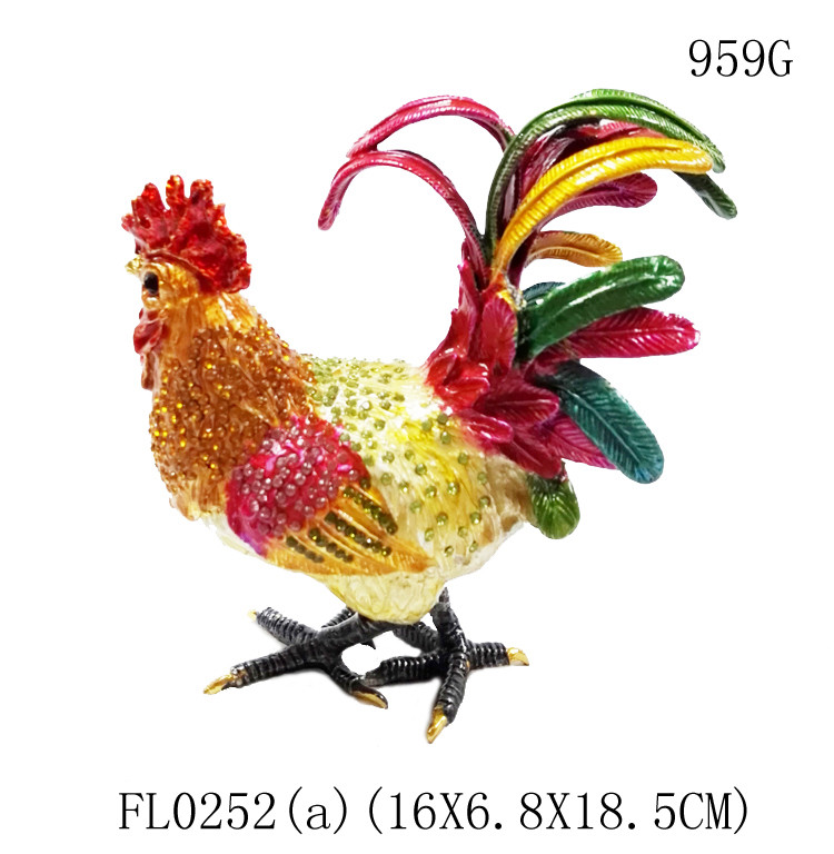 Art Collectible Metal Rooster Statue Trinket Box Roosters on Old Metal Trinket Box
