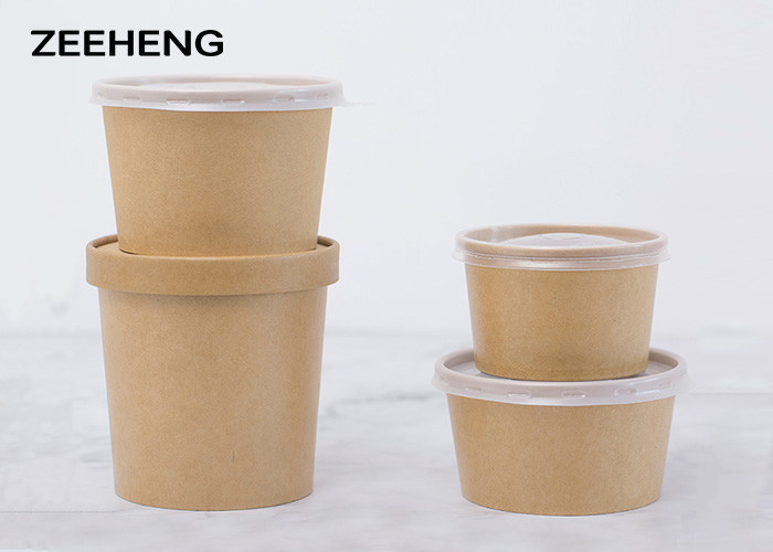 PE Coated 16oz 500ml Matt Salad Food Kraft Paper Bowls Dessert Cup With Lid