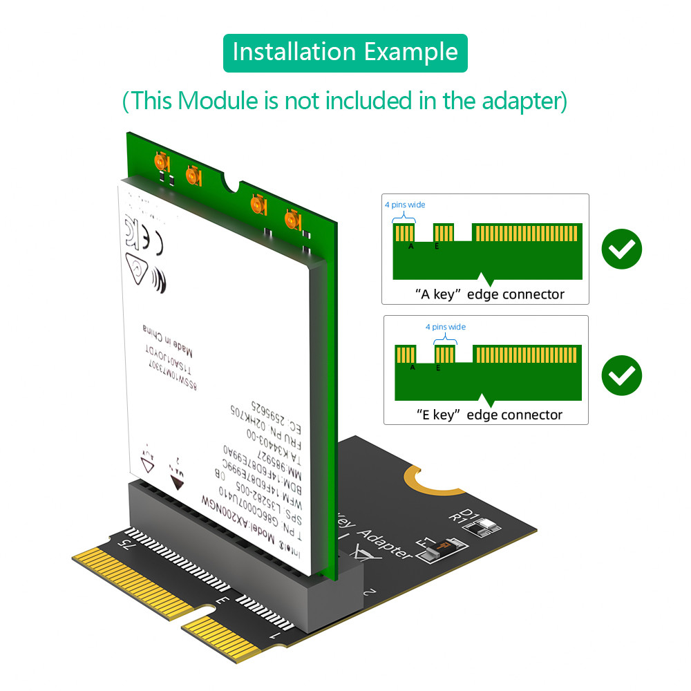 NGFF E-key Adapter For AX200/201/210 WiFi Card Desktop M.2 NGFF To NGFF 90 Degree Vertical Installation Wide 22mm Tall 6.1mm