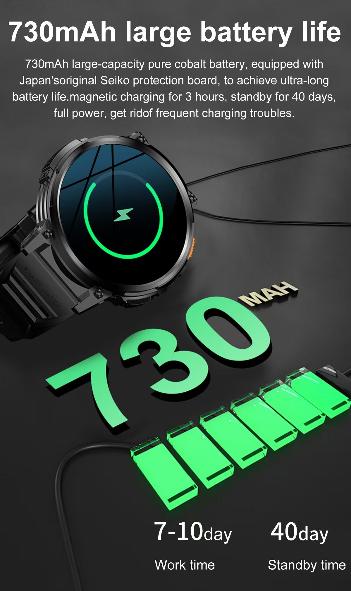 Outdoor BT Music Smart Watch IP68 Sleep Monitor SmartWatch K66 730mah Battery