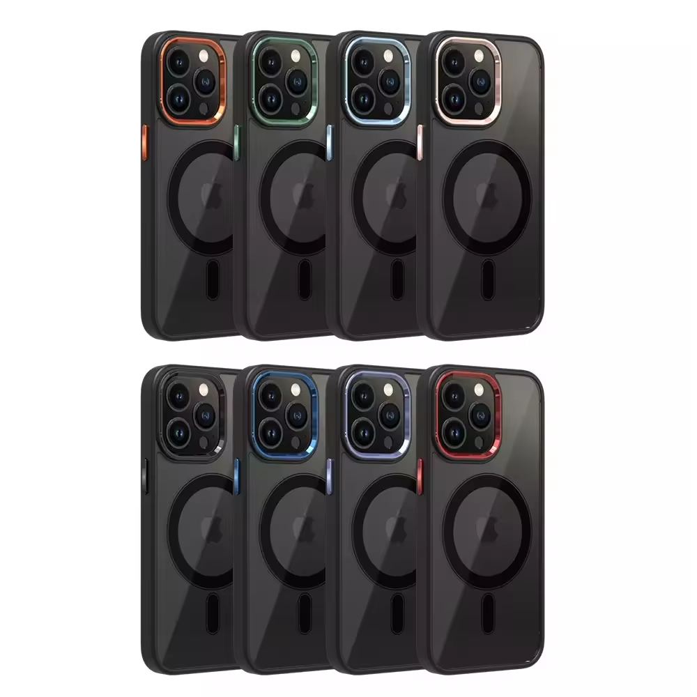 Metal Lens Camera Full Protective Transparent Clear Cases Magnetic Hard Back Cover Mobile Phone Case For Iphone 13 14 15 Pro Max