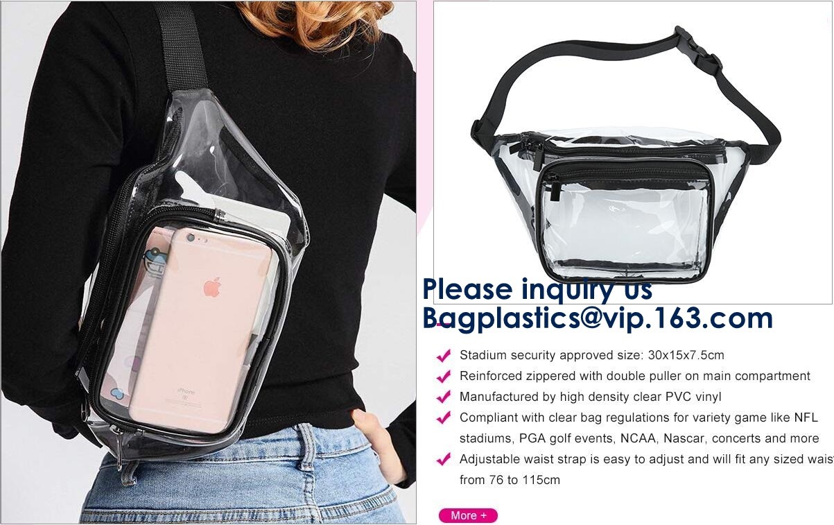 Beach Bag Clear PVC Bag Tote With Inner Pocket And Zipper Closure,PVC Bag Beach Tote With Black Handles, Bagease