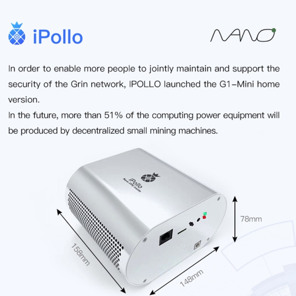 IPollo G1 Mini Grin Miner 1.4H/S 100W Asic Miner Machine Cuckatoo32