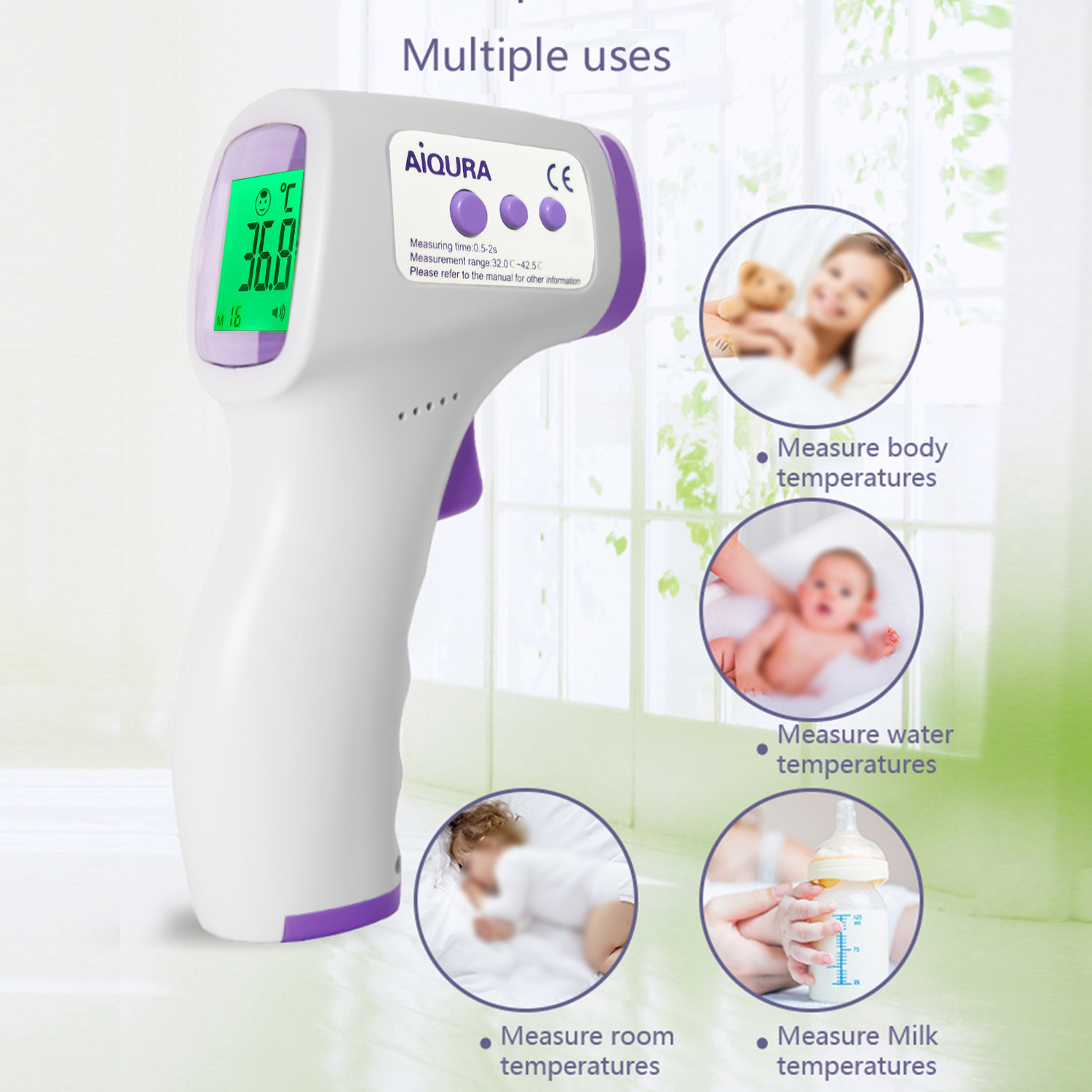 Fast Measurement Non Contact Infrared Body Thermometer Gun LCD Display With Three Colors