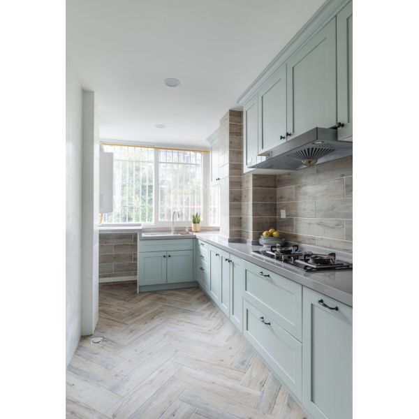 Modern White Flat Panel MFC Melamine Customized Kitchen Cabinets
