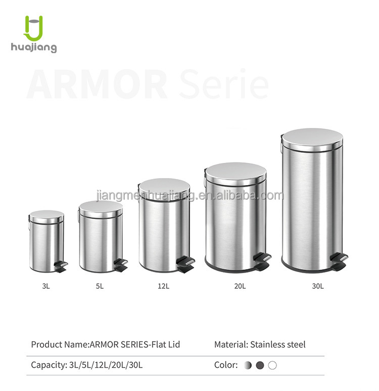 Kitchen Household Garbage Cans Sustainable 3L/5L/12L/20L/30L Standing Stainless Steel Dustbin with Soft Close and Foot Pedal