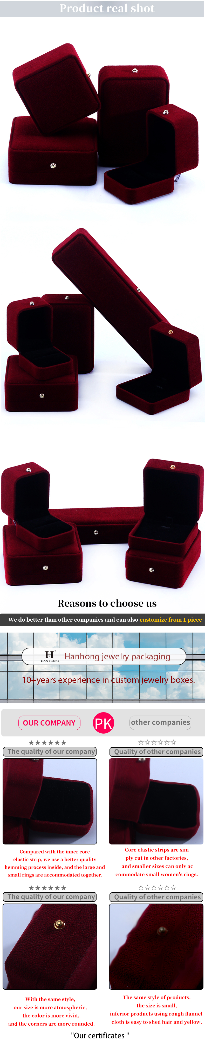 Luxury Red Velvet Jewelry Packaging Box for Necklace Bracelet Earrings Ring