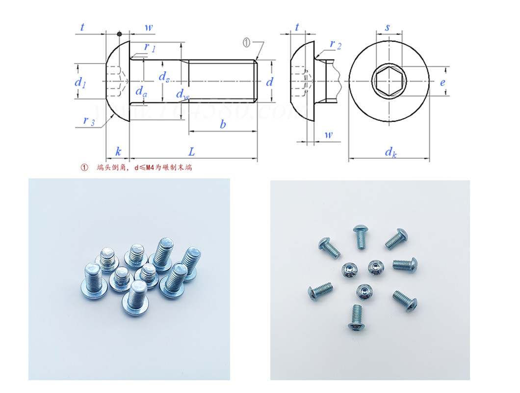 Blue-White Zinc Plated DIN7380 Pan Head Hex Socket Botton Screws