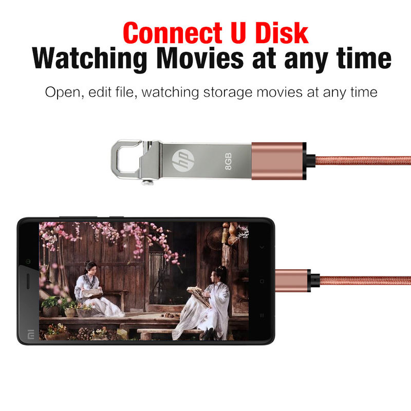 Shiny Pink 3.1 USB Type C Cable To 3.0 A Female 30 Cm For USB OTG Function