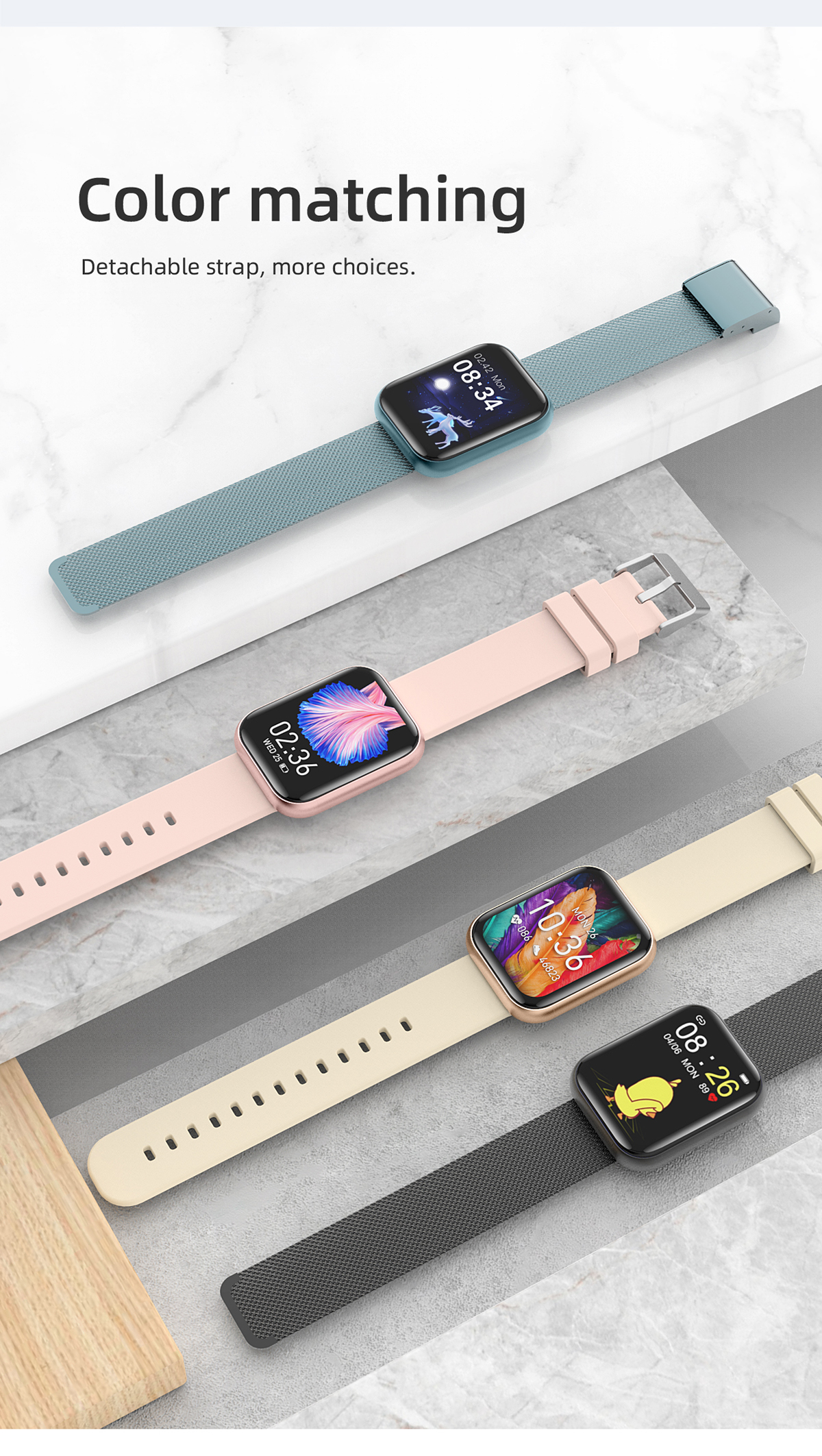 Square 1.28Inch Full Touch Smartwatch Fitness With Weather Display