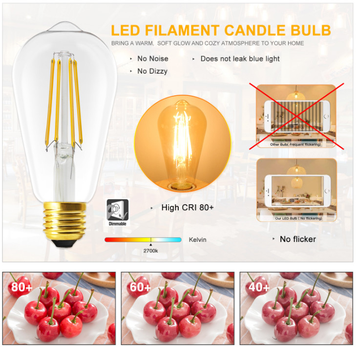 240V St64 Decorative Filament Bulbs 6W E26 Dimmable Edison Bulb