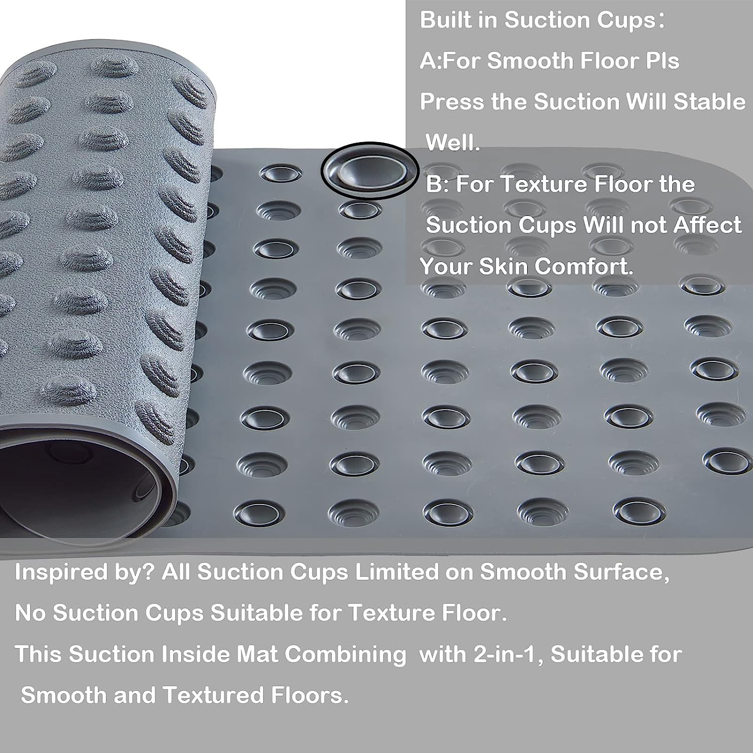 Sturdy Washable Silicone Non Slip Bath Mat For Bathroom Rectangular shape