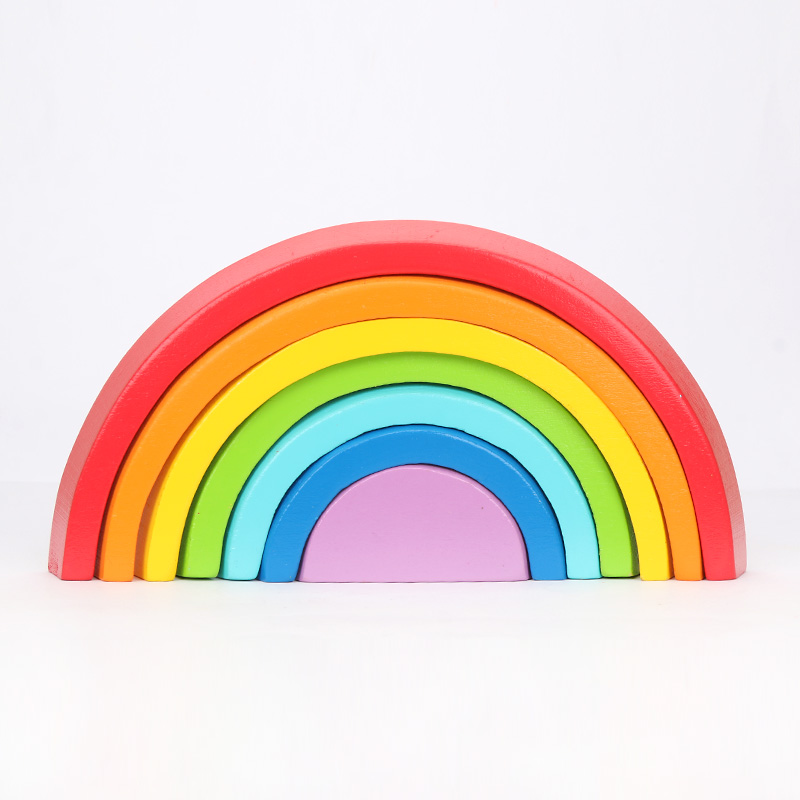 Brown 18cm Rainbow Wooden Building Blocks Toy Creative Educational