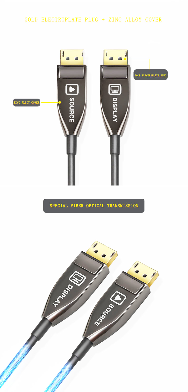 oem fiber copper wire 4k 120HZ 144HZ 8K/60HZ male to male displayport DP AOC cable