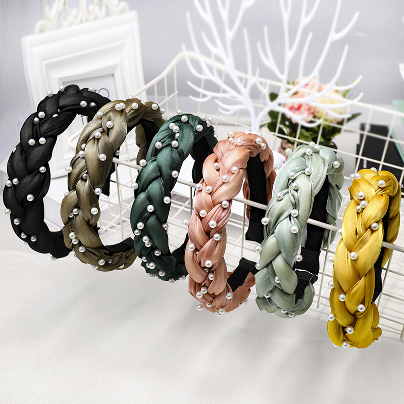 Wholesale Women hair accessories braided hair band weave twisted fixed pearl headband for women