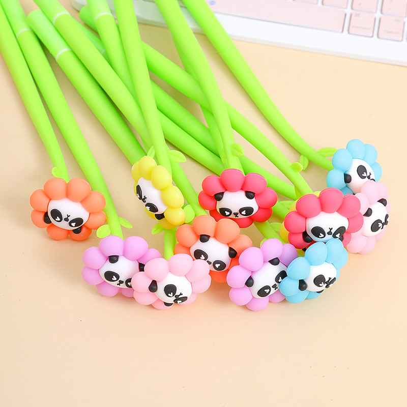 Panda Flower Pens Rose Shaped Ballpoint Pen Creative Liquid Black 0.5mm Gel Ink Rollerball Pen For Girls Women, Office School Decoration Supplies