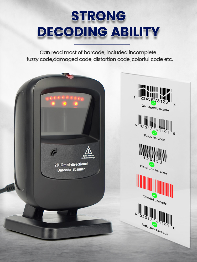 Area Imaging Desktop Barcode Scanner 2d 1D PDF417 USB Omnidirectional