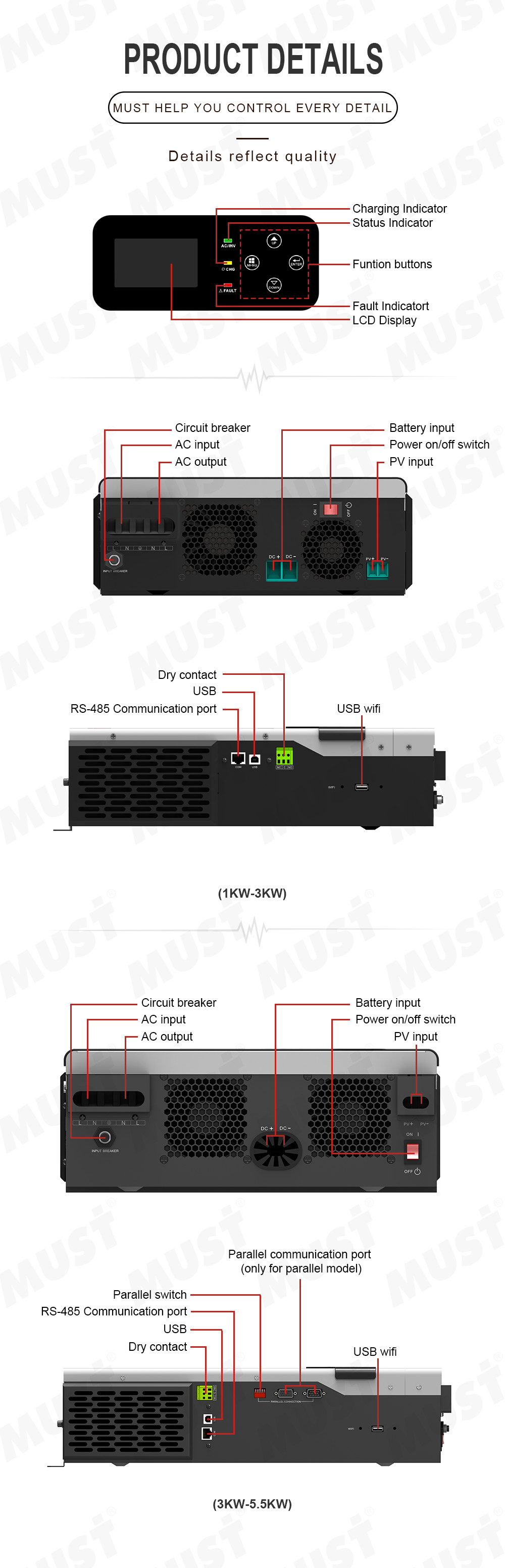 3KVA Pure Sine Wave Inverter MPPT 80A DC48V Home Solar Inverter