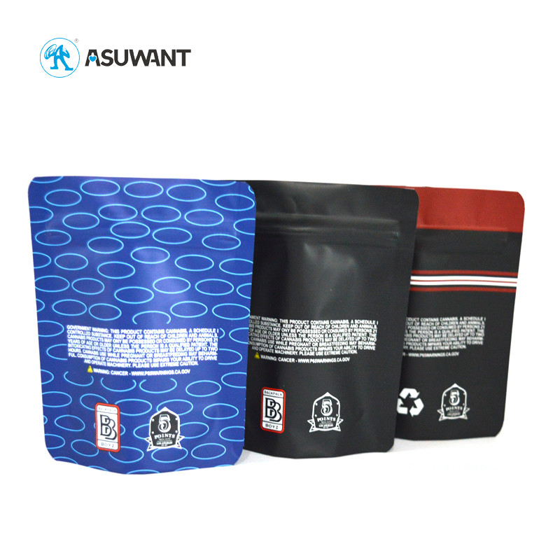 Aluminum Foil Matte Mylar Stand Up Pouches Custom Printed With Zipper