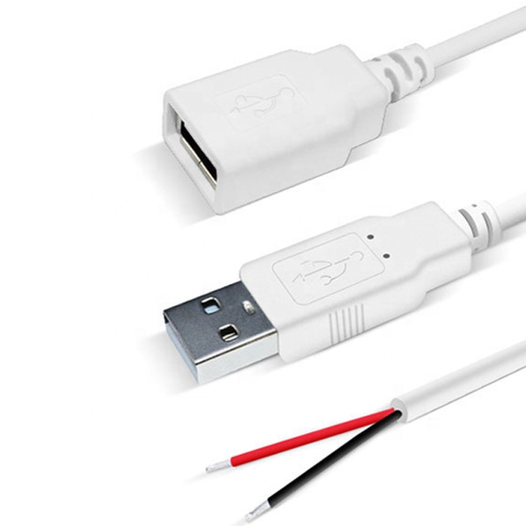 Custom 1m 2m 3m White USB A Male to Open End Tinned Wire Breakout Extension Cable